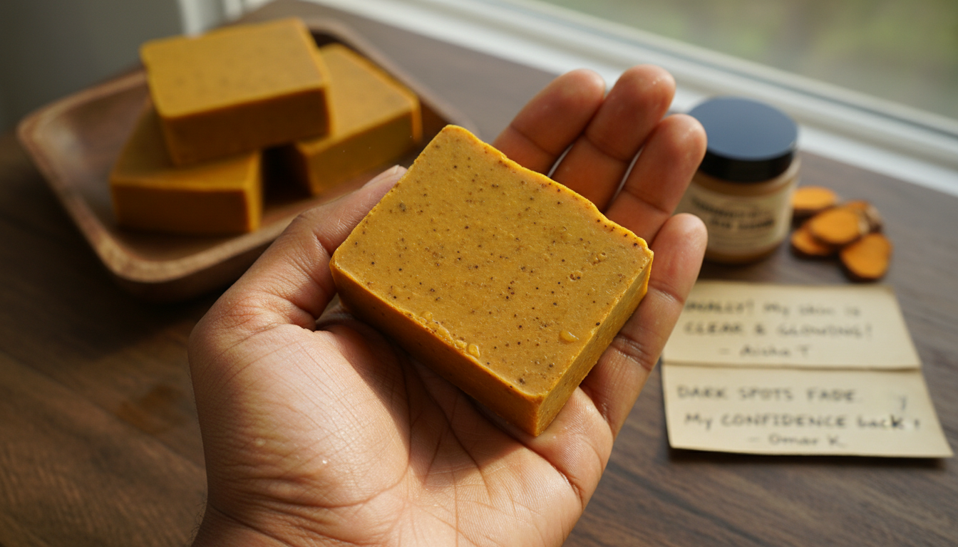 découvrez les bienfaits du savon au curcuma spécialement conçu pour la peau noire, avec des témoignages authentiques et des effets visibles pour une peau éclatante et saine.