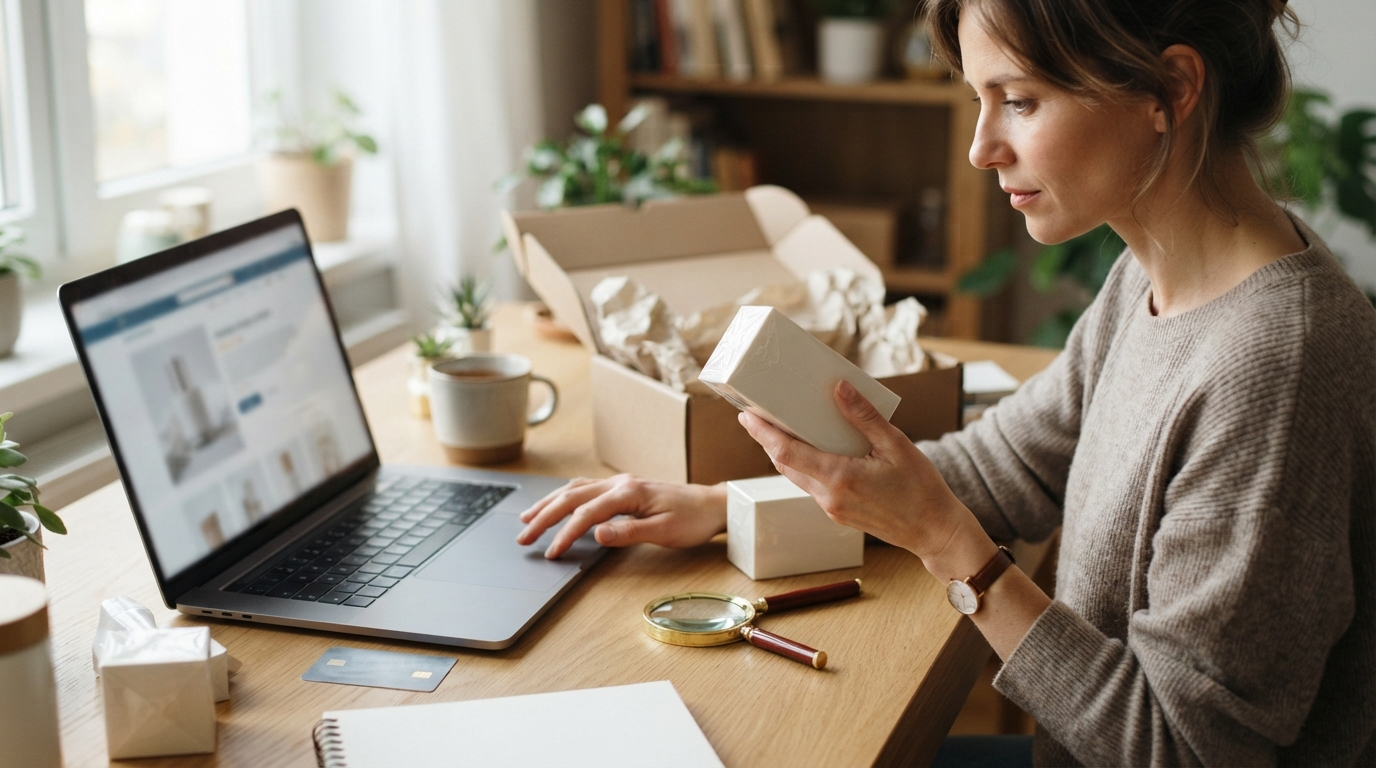 avant d’acheter vos cosmétiques en ligne, vérifiez la fiabilité du site grâce à ces 7 indices : mentions légales, avis clients, paiement sécurisé et plus.