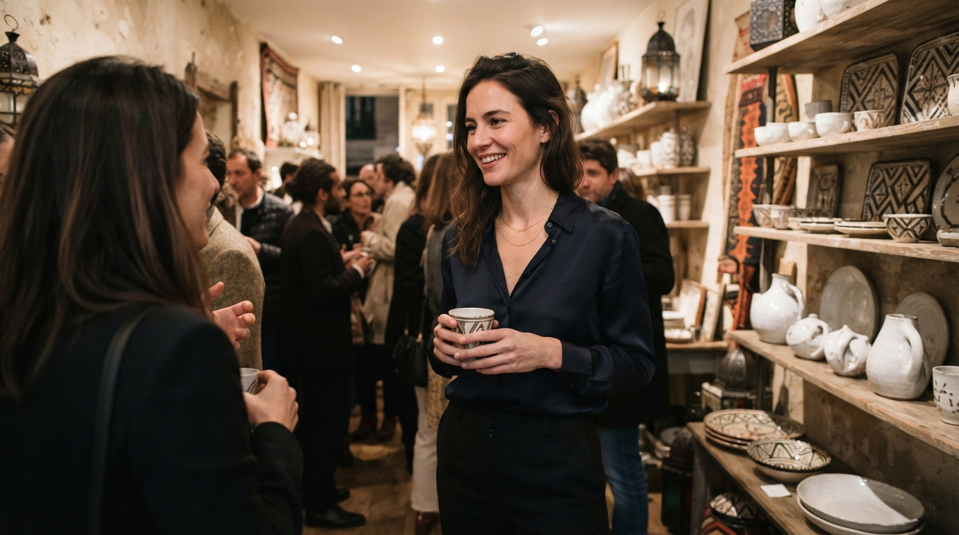 crystal flynt sous l’objectif de say who lors de l’inauguration d’astier de villatte, où se dévoilait tanger.