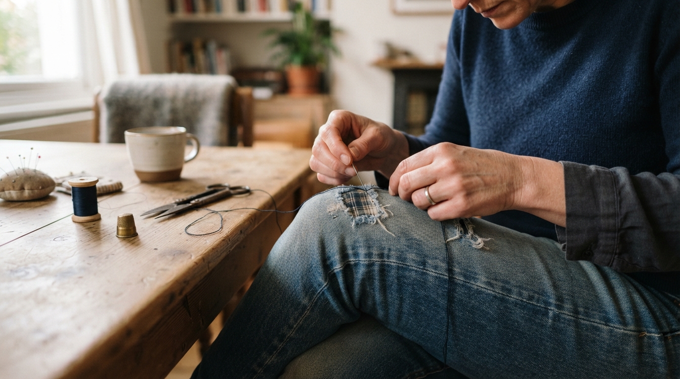 réparez votre jean au lieu de le jeter : un geste simple pour prolonger sa durée de vie, réduire les déchets et adopter une mode plus durable.