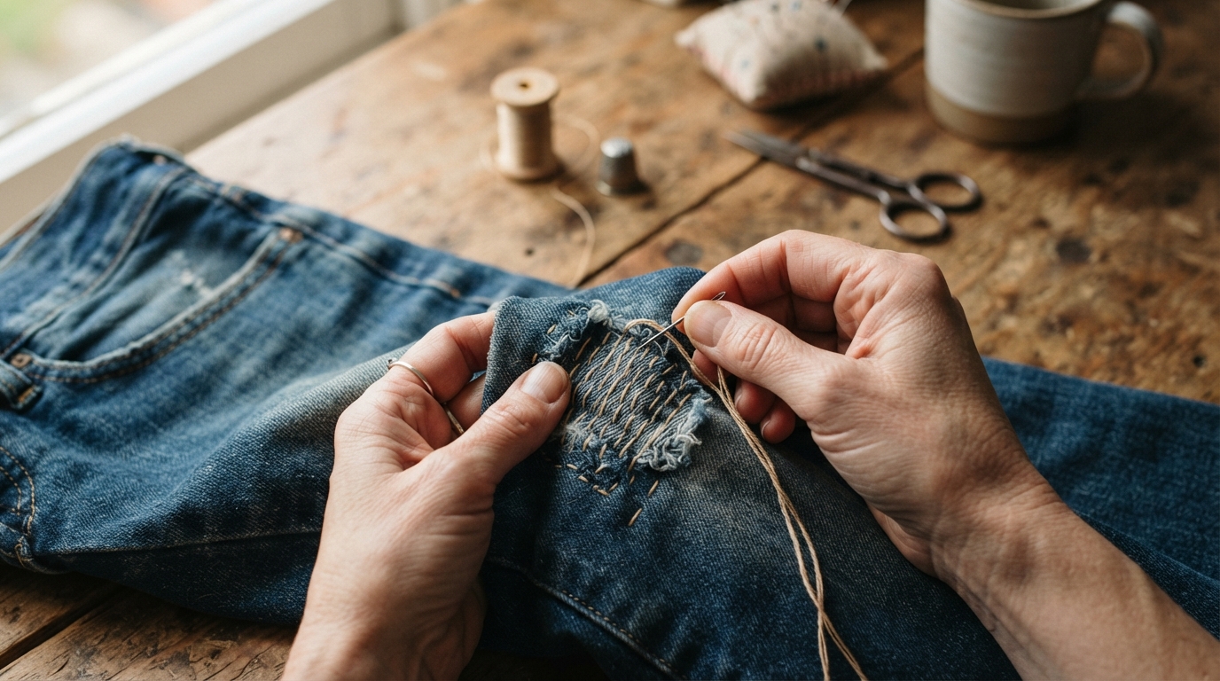 prolongez la vie de votre jean en le réparant : un geste simple, économique et écologique pour réduire les déchets et adopter une mode plus durable.